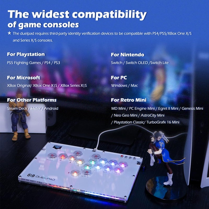 BitFunx Duelpad Leverless Controller Arcade Stick, All-Button Arcade Controller for PS4/PS3/PC/Switch/Steam, Arcade Fight Stick with SOCD/Custom RGB/Turbo/Hot-Swap/Low-Profile Switch - Image 3